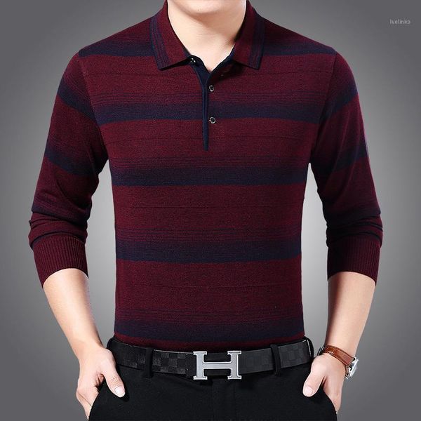 

middle aged male buttons jumper casual striped thin wool sweater t shirts man turn-down collar knit clothing long sleeved1, White;black