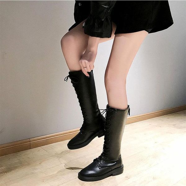 

fall/winter 2020 new european and american lace-up high boots fashion thick bottom solid color boots women's fd-34, Black