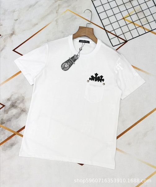 

new summer 20s fashion brand ch kroxin printed short-sleeved t-shirt front pocket leather embroidered hit hardware 7yx6, Black