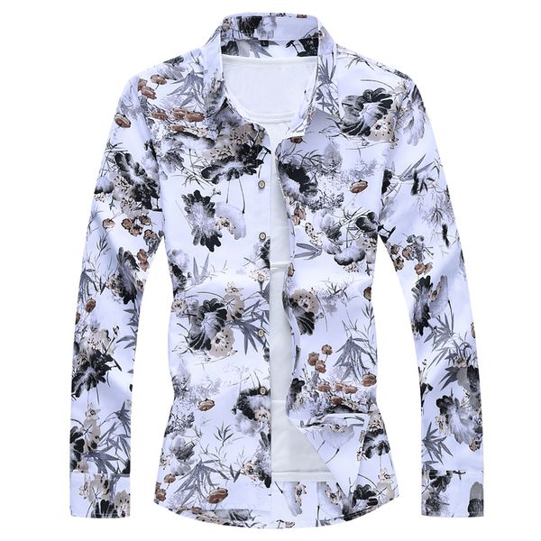 

men's fashions 2020 autumn spring clothes shirt long sleeves big size -5xl 6xl 7xl hawaiian beach casual floral shirt for man c0117, White;black