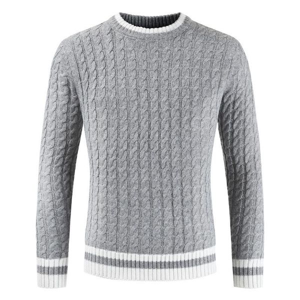 

2020 new arrival cotton men's knitted sweater winter solid color round neck korean man clothes casual plus size jacquard sweater, Black;white