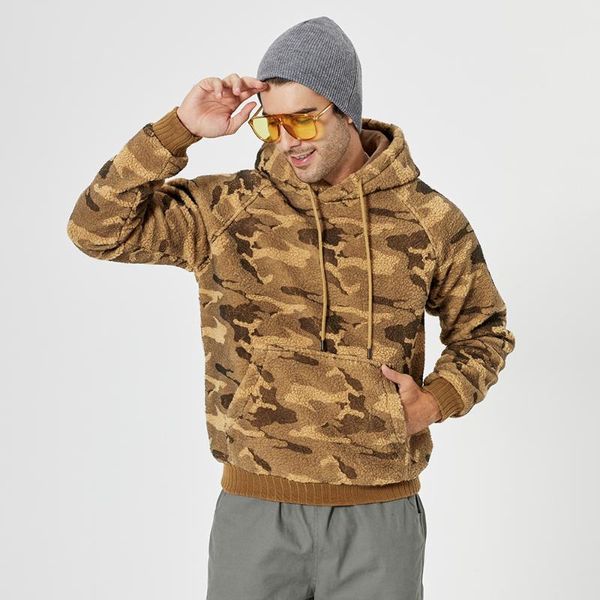

2020 autumn and winter new trend loose casual hooded pullover sweatshirt jacket male and adolescent lamb fur camouflage hoodie, Black