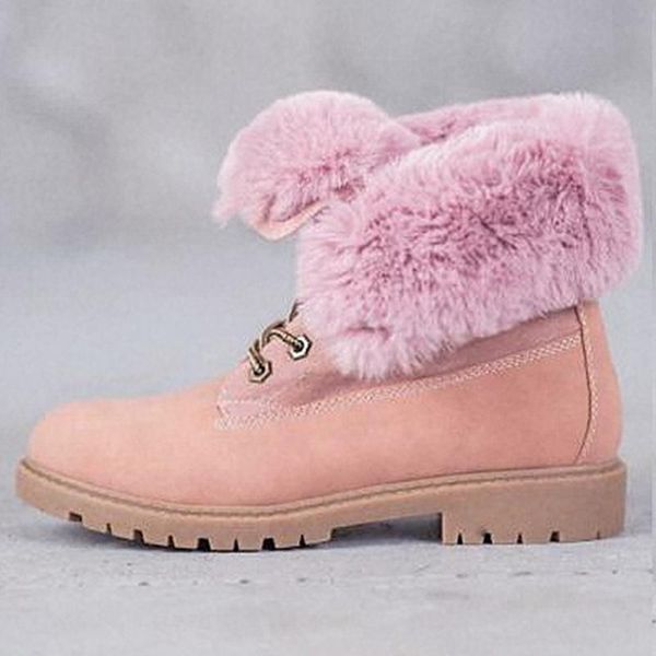 

women winter fur snow boots 2021 woman lace up warm ankle boots women's fashion low heels female footwear ladies shoes plus size, Black