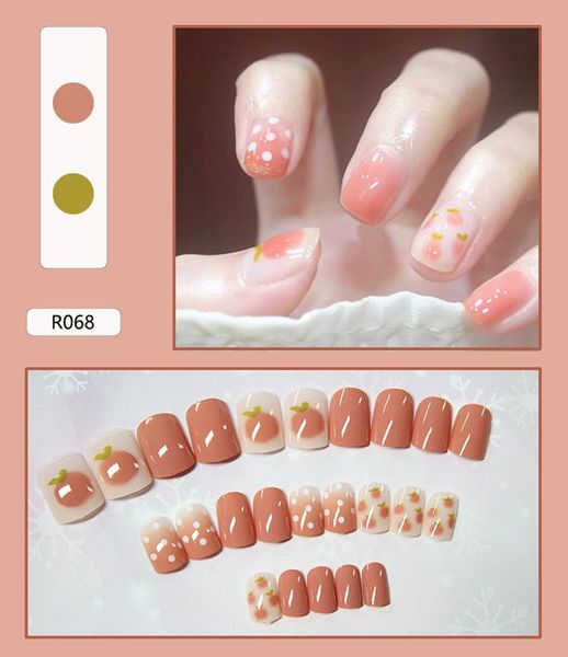 

false nails 1/2set mixed color artificial nail tips with glue design press on manicure accessories tools art, Red;gold