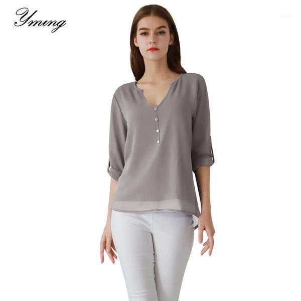 

yming chiffon blouse women button fashion shirt solid casual ladies female shirts office tunic long sleeve blouses blusas1, White