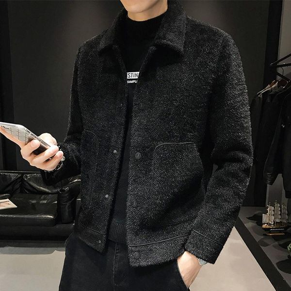 

high end young and middle-aged short woolen windbreaker, men's coat, woolen coat, jacket, Black