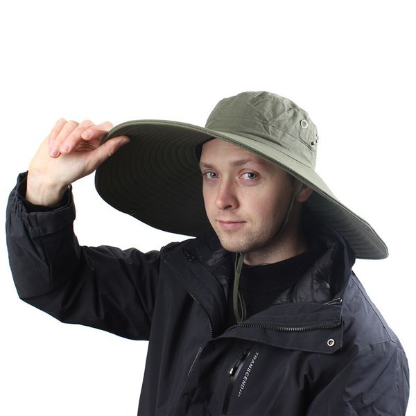 

16cm long wide brim sun breathable safari men women boonie summer uv protection cap hiking fishing bucket hat beach 201027, Blue;gray