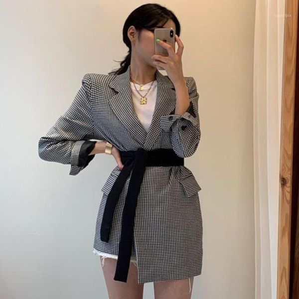 

for 2020 korean vintage full sleeve plaid stitching irregular straps blazer women korea style suit jacket trend coat1, White;black