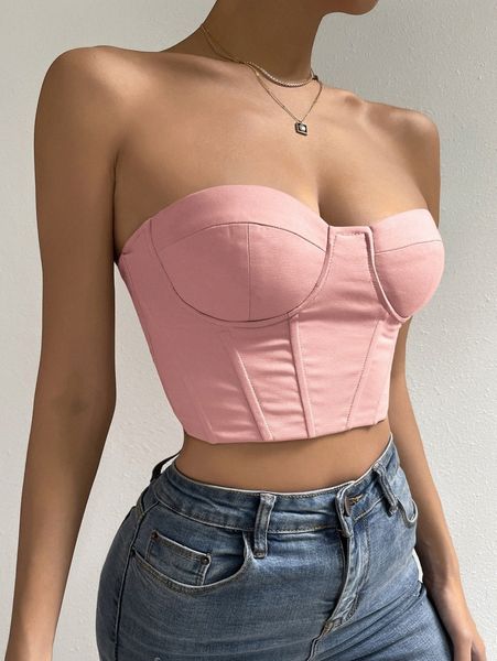 

lace-up bustier cropped tube m2es#, White