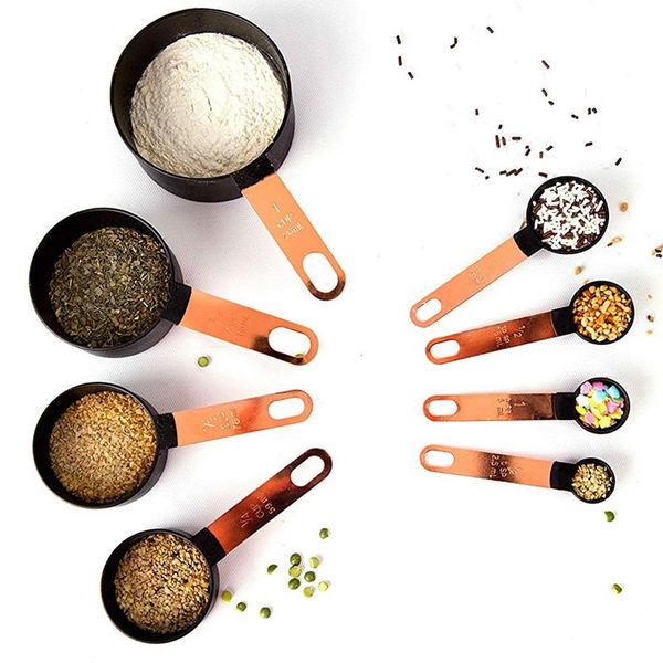 

4 8 шт. нержавеющая сталь ретро медная платена черная выпечка измерительная чашка и измерение ложки пластиковый ковш измерение инструмент на