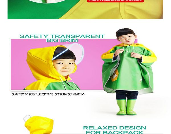 

qian impermeable hood pu children raincoat eco friendly lovely kids waterproof rain cloak school tour rainwear rain coat poncho bbyrdh