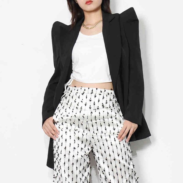 

women's suits & blazers twotwinstyle black temperament blazer for women notched long sleeve casual joker female fashion clothing autumn, White;black