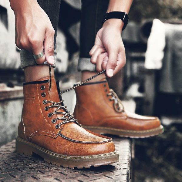 

martin boots men'sworker boot high shoes winter martin shoes mid-high leather boot versatile waterproof snowfield lady -40, Black