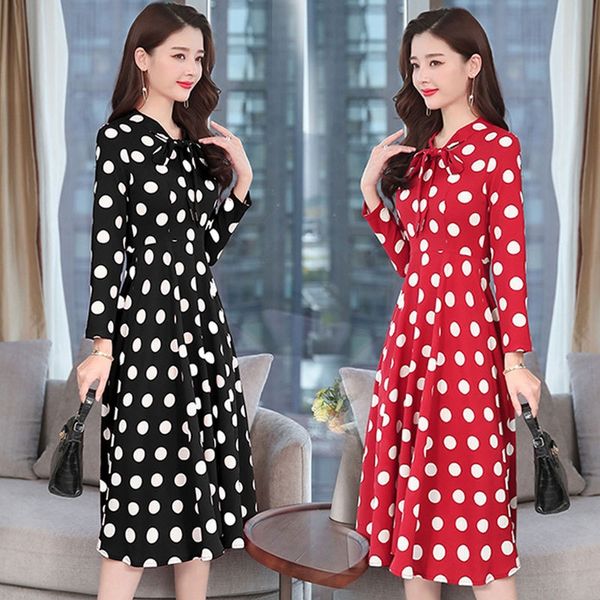 

polka dot 2019 autumn slim fit large size long sleeve belly covering polka dot 2019 autumn dress slim fit large size long sleeve belly cover, Black;gray