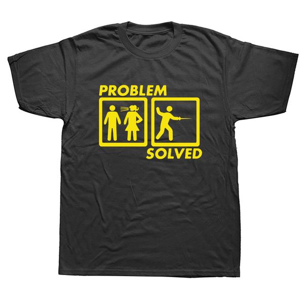 

problem solved fencing t-shirt dads marriage fathers day present mens gift cotton short sleeve t shirt, White;black