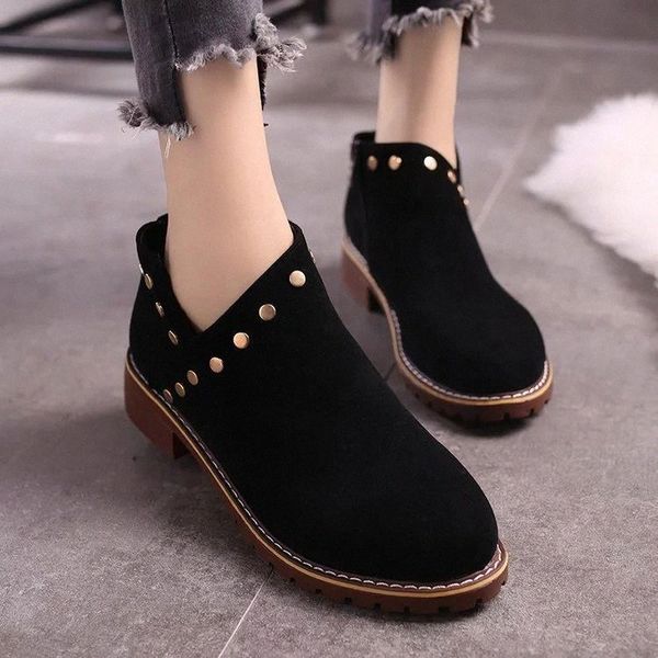 

mhyons 2019 new autumn booties women's boots korean fashion wild with heel rivet student and ankle boots women's shoes #xf6v, Black