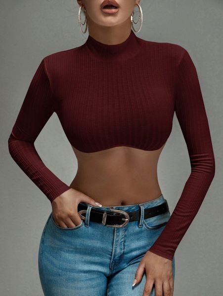 

mock neck rib-knit crop w4tz#, White