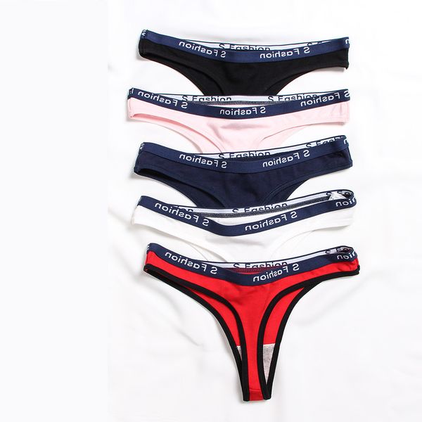 

5pcs/lot briefs woman high waist thong seamless panties women g string white cotton sports underwear letter womens thongs