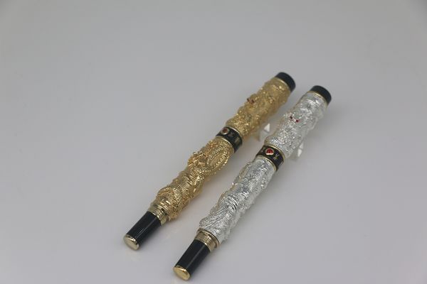 Alta qualità JINHAO Colore argento / oro-nero Unico doppio drago rilievo metallo penna a rullo forniture per ufficio scuola di cancelleria per il miglior regalo