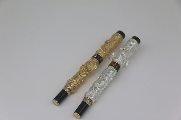 Alta qualidade jinhao prata / ouro-preto cor Único Dragão Dragão Embossment Roller Pen Artigos de papelaria Escola Escola material de escritório para melhor presente