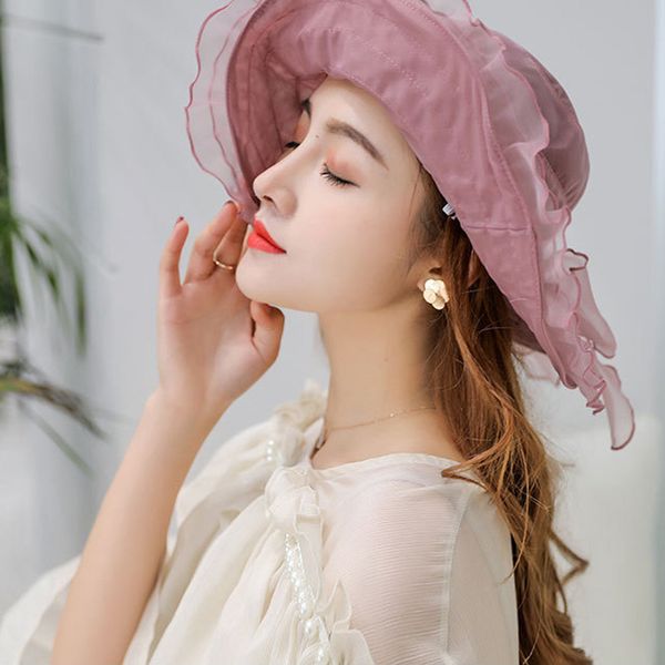 

ladies women wide brimmed floppy foldable solid lace summer sun hat gorras mujer verano 2020#m2y5, Blue;gray
