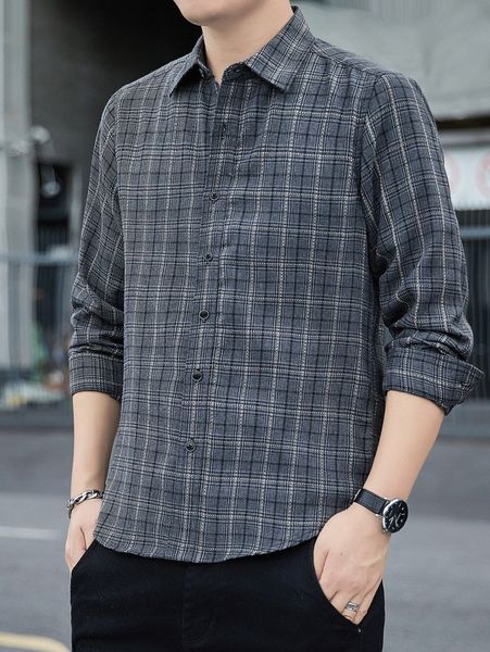 

men plaid print button placket shirt k9bi#, White;black