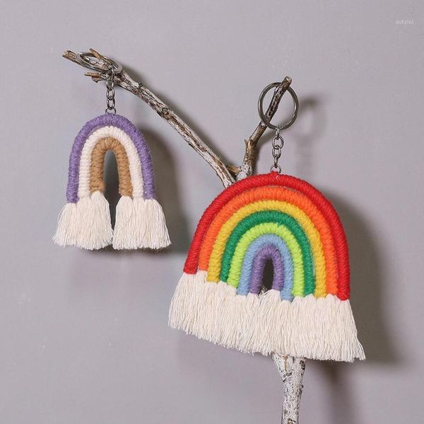 

artilady boho tassel keychain for women hawaii key holder macrame rainbow bag charm jewelry gift for friends drop shipping1, Silver