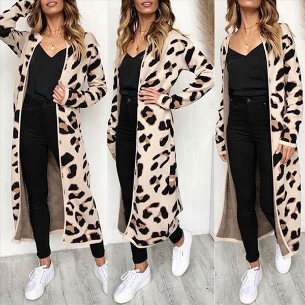 

womens long sleeve leopard print long sleeve cardigan open front jacket coat thin coat autumn clothing, Black;brown