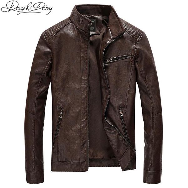 

davydaisy 2021 new arrival pu leather jacket men autumn stand collar zipper fashion men coat casual dress leather jacket dct-244, Black;brown