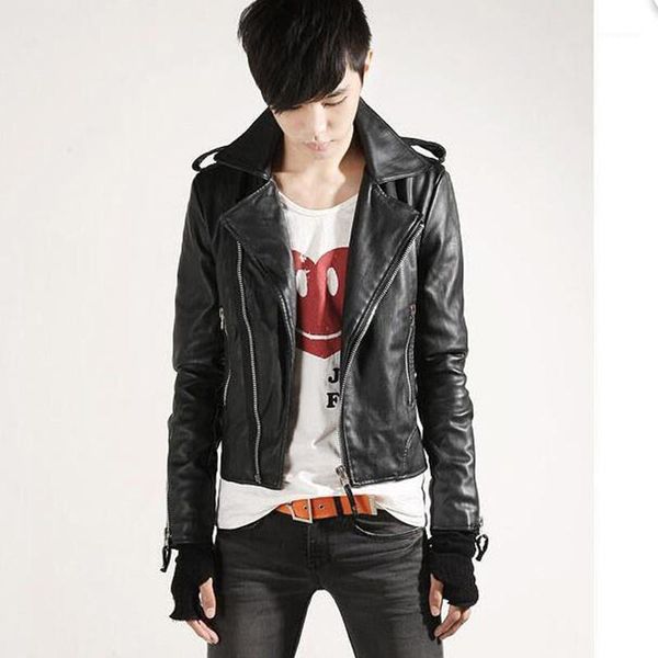 

men leather coat - korean version of the korean version of the leather jacket jacket slim pu #15710641, Black