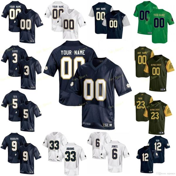

custom college football jersey 40 drew white 5 manti te'o 6 jerome bettis 6 equanimeous st. brown men women youth kids stitched, Black