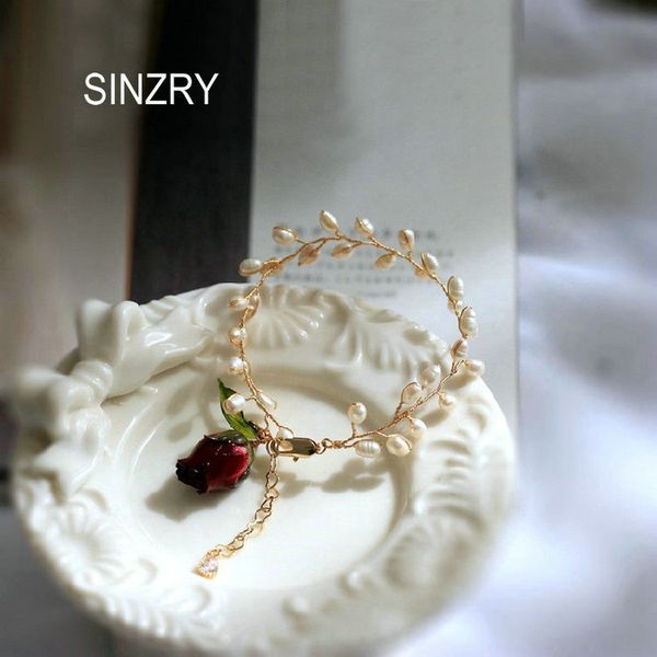 

sinzry handmade natural pearl creative preserved rose flower original charm bracelets lady costume jewelry accessory 200925, Black