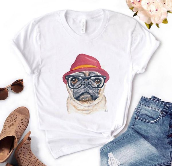 

dog hat print women tshirt cotton casual funny t shirt gift for lady yong girl tee pm-71, White