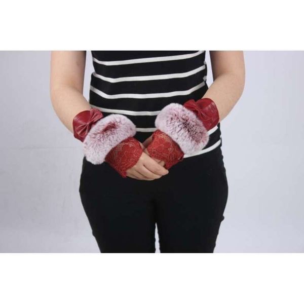 

gloves autumn and winter women' leather cute rex rabbit fur mouth long fashion warm sheepskin gloves thickened, Blue;gray
