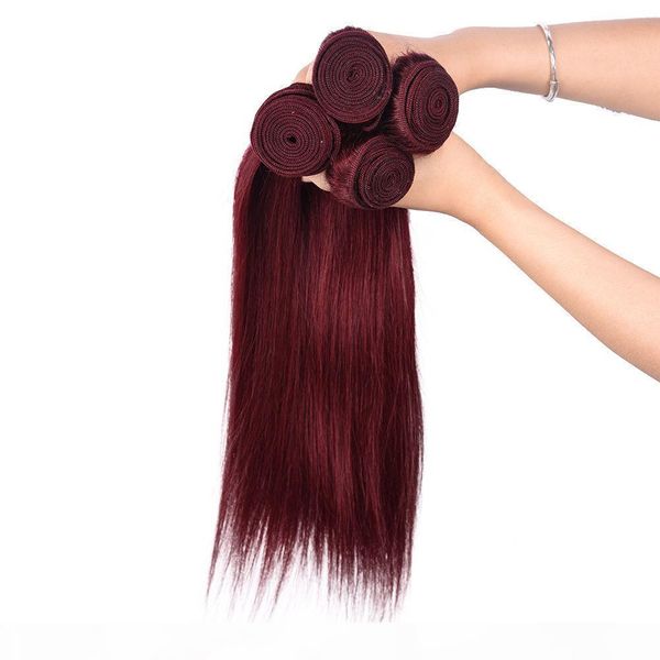 

large promotion 4 bundles lot color burgundy straight malaysian hair extensions 99j red wine straight human hair weave good deals, dhl, Black