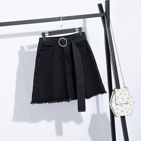 

coigarsam 5xl plus size loose women denim skirt high waist skirts blue black g9021