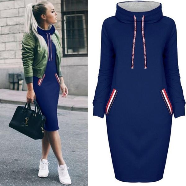 

rimiut new arrival autumn winter warm dress 6 colors women pockets hoodies sweatshirt female slim hoody dress 201027, Black;gray