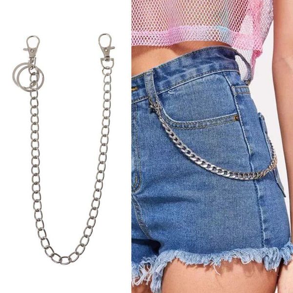 

1 pc 16" punk belt wallet chain waist pants chain pocket with keyring jewerly, Silver