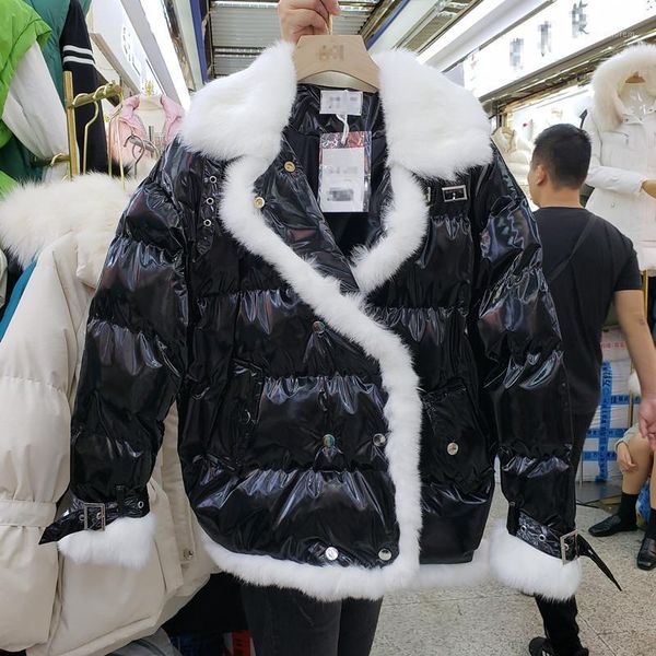 

bright coat women's autumn winter thickened lamb plush short loose cotton jacket woman black padded ladies warm coats outwear1