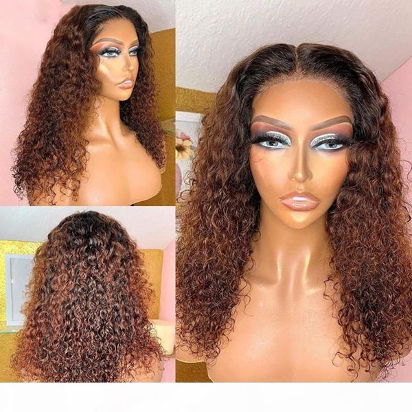 

ombre curly lace front human hair wigs for women 1b30 brown color 13x4 lace wig brazilian remy hair bleached knots pre plucked, Black;brown