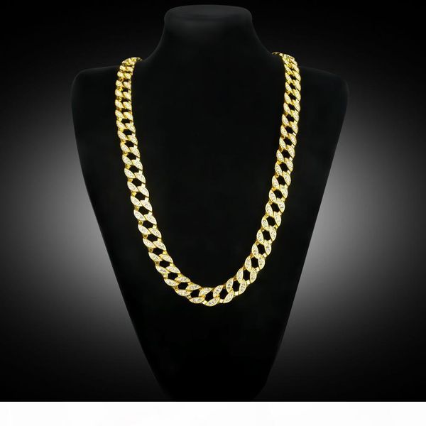 

new miami cuban link gold plated iced out white diamond chains long necklaces for mens hip hop jewelry sell, Silver