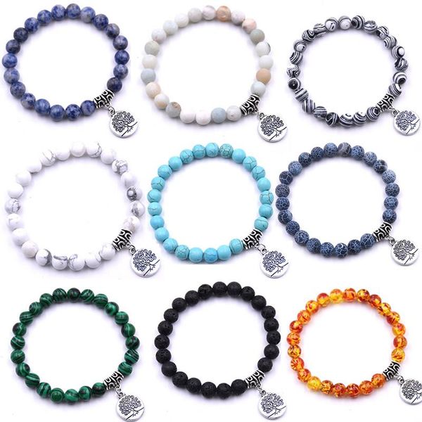 

natural volcanic stone labradorite bracelet life tree pendant turquoises beads women multicolor optional suitable for gifts, Black