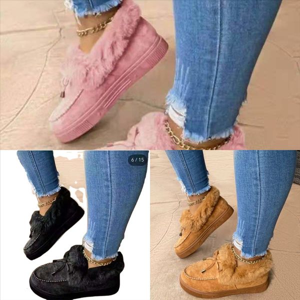 

utmdt cotton fish mouth woolen slippers slip thick bottom home furnishing female plus velvet flat foot elastic pure color mop snow boots, Black