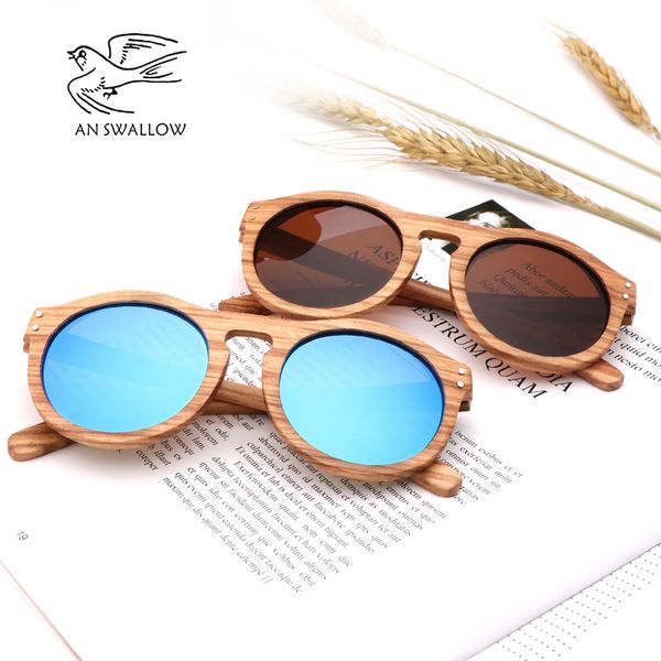 

2018 zebra wooden retro style sunglasses men and women sunglasses round vertebrae shape frame uv400 yellow lens oculos gafas t200103, White;black