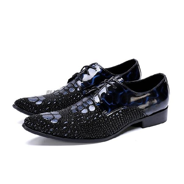 

2020 classic formal dress shoes for men genuine leather ostrich pattern shoe male wedding office oxford suit shoe sepatu pria, Black