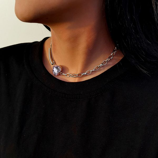 

women's crystal necklace bling vintage, silver, stainless steel, crystal neat