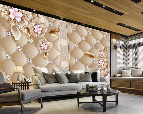 

custom luxury flower 3d wallpaper embossed diamond flower living room bedroom background wall decorative mural wallpaper1