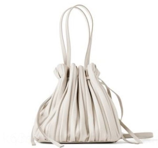 

lsdtq za spring and summer new fashion women's bucket beige small bag women's bunched bucket bag pleated pleated shoulder crossbod
