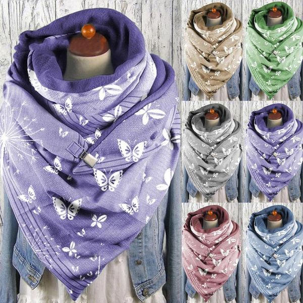 

scarves 2021 winter scarf for women butterfly printing button soft wrap casual warm shawls echarpe femme hivers luxe, Blue;gray