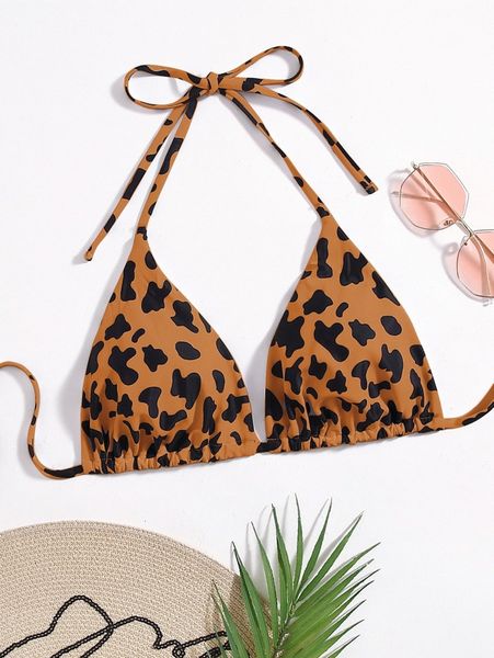 

plus random print halter bikini t9ic#, Black